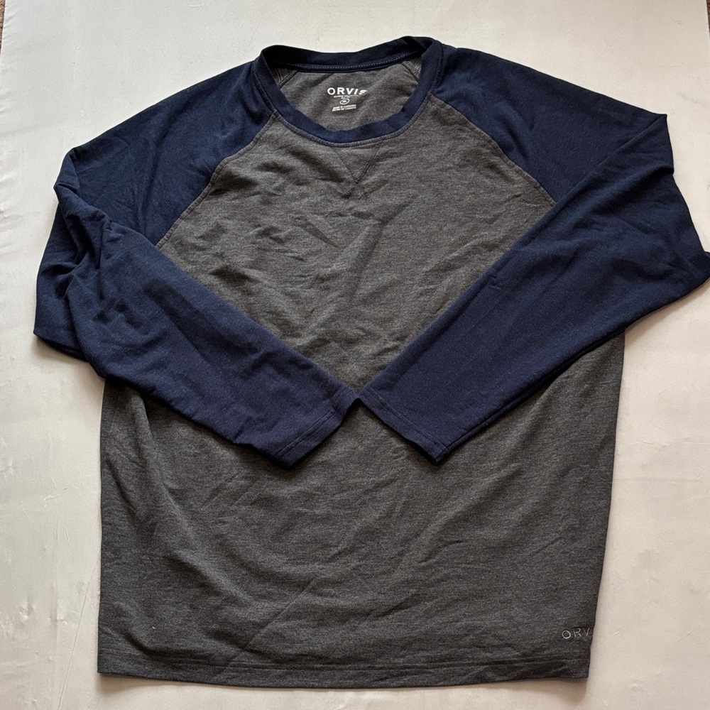 Orvis Men's Navy and Charcoal Long Sleeve Tee